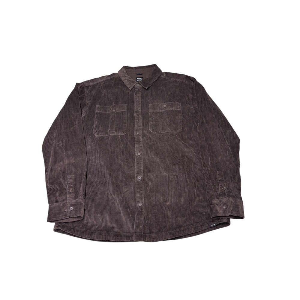 Prana Mens XXL Corduroy Button Down Shirt Brown Organic Cotton Standard Fit‎